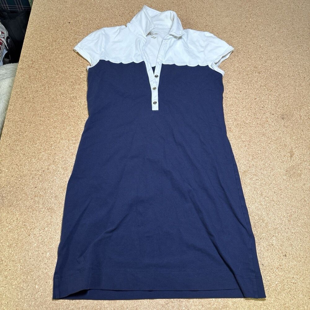 Lilly Pulitzer Tonda Polo Scalloped Dress Navy White M Short Sleeve Preppy G2